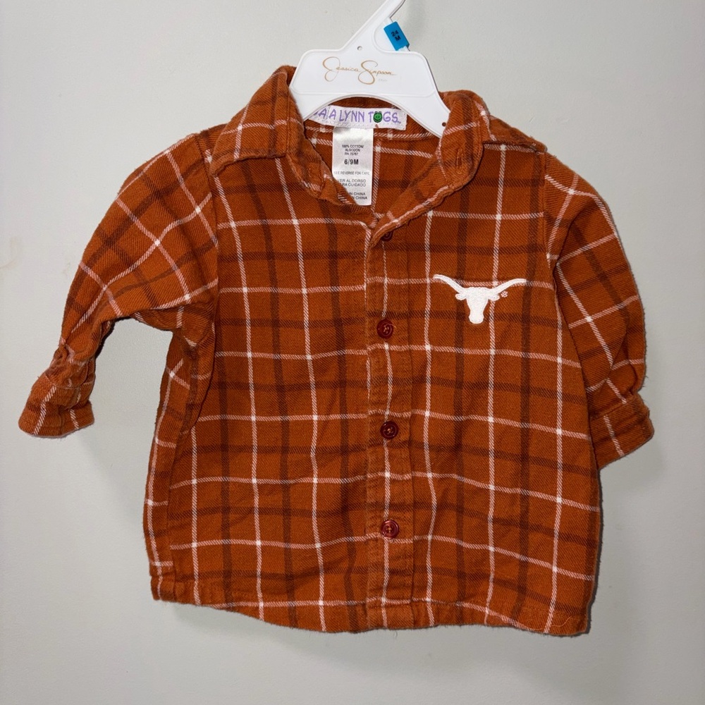 Sara Lynn Togs University of Texas Orange Flannel Button Up‎ Longhorns 6-9 M